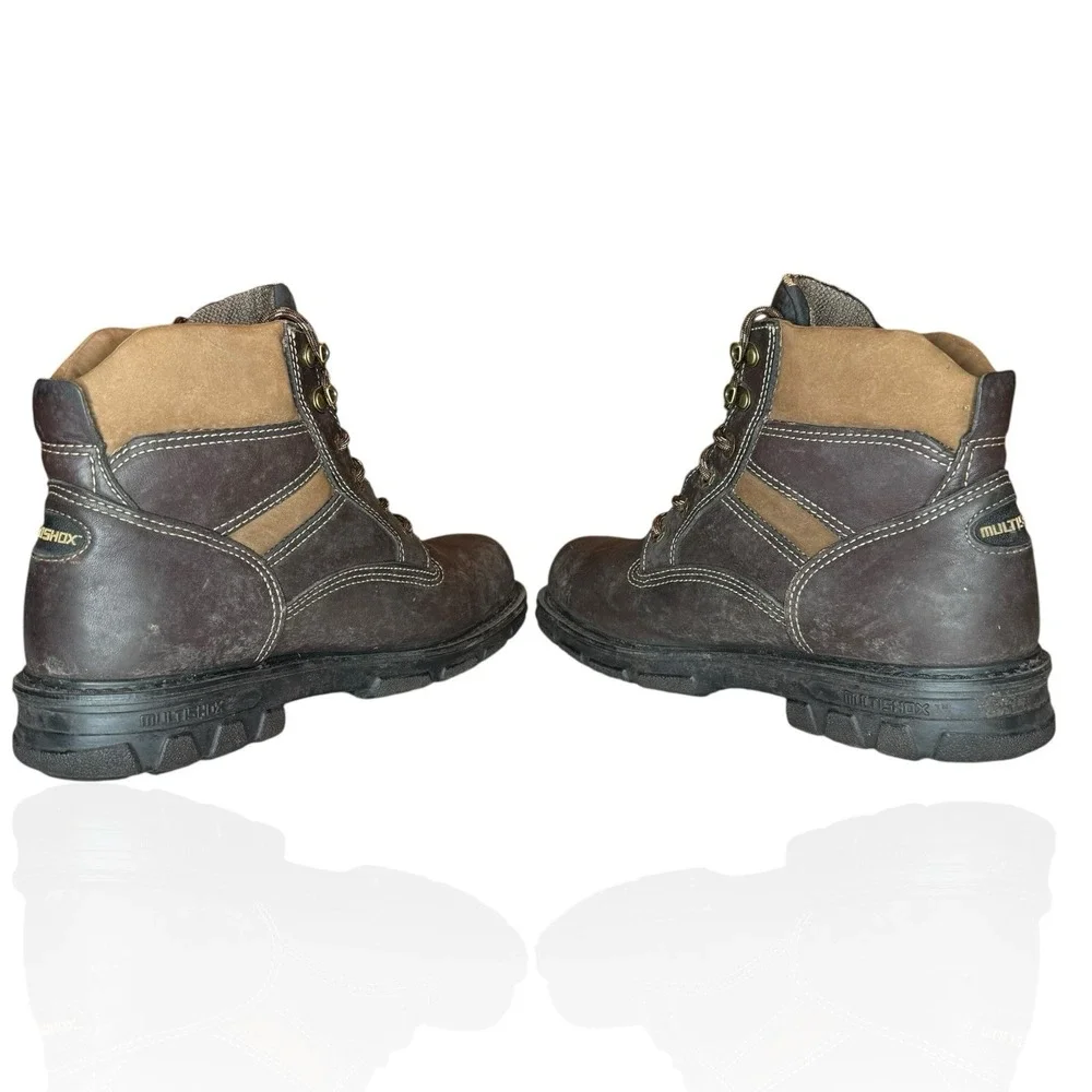 Wolverine Multishox Leather Work Boots 04428 Size 8.5‎ Brown Lace-Up Made In USA